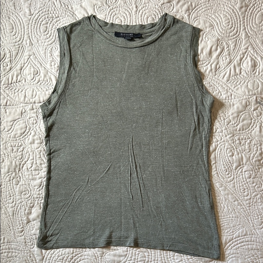 AllSaints Imogen Olive Shimmer Tank Size 2
